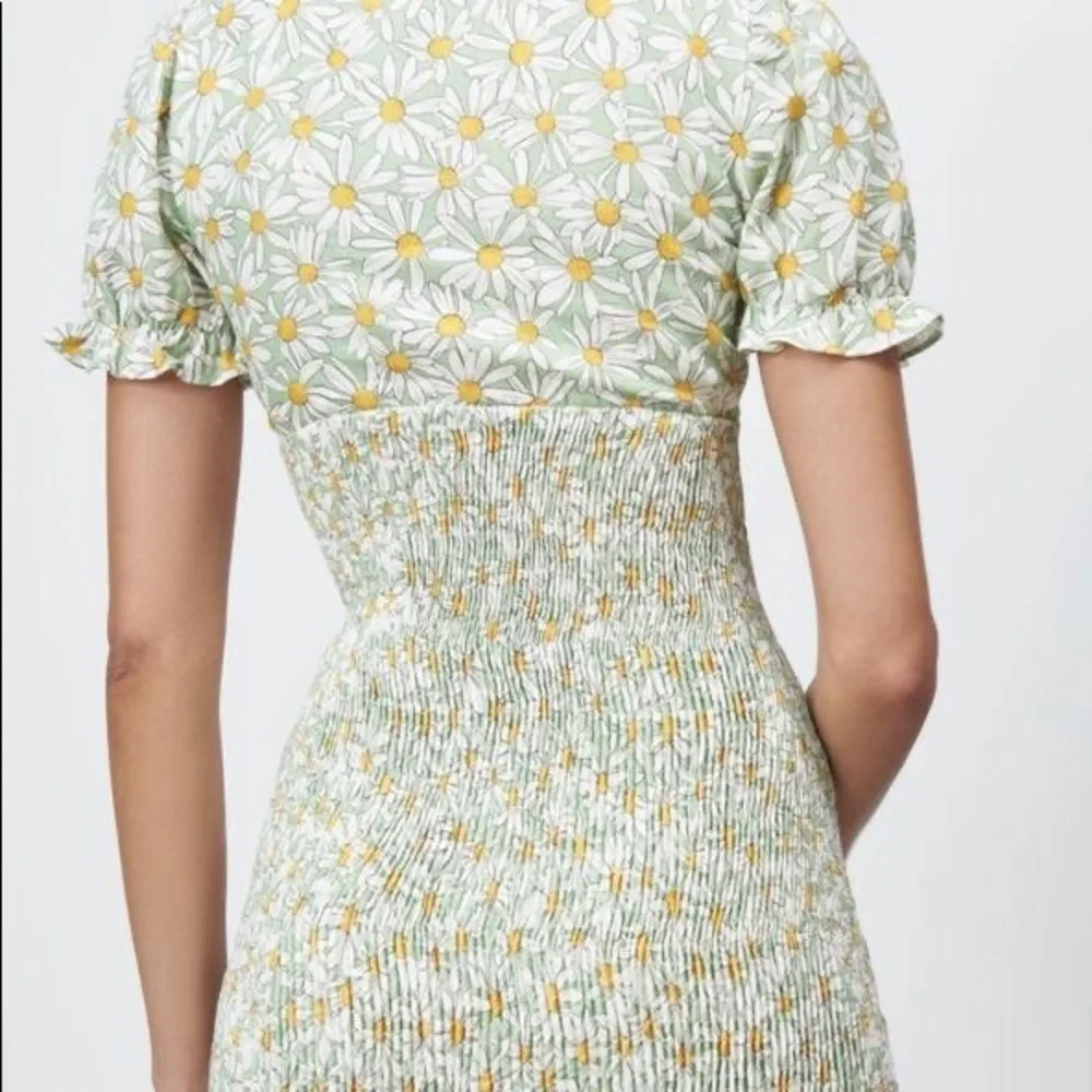 ZARA Linen Blend Floral Print Dress Light Green, S - Picture 2 of 5